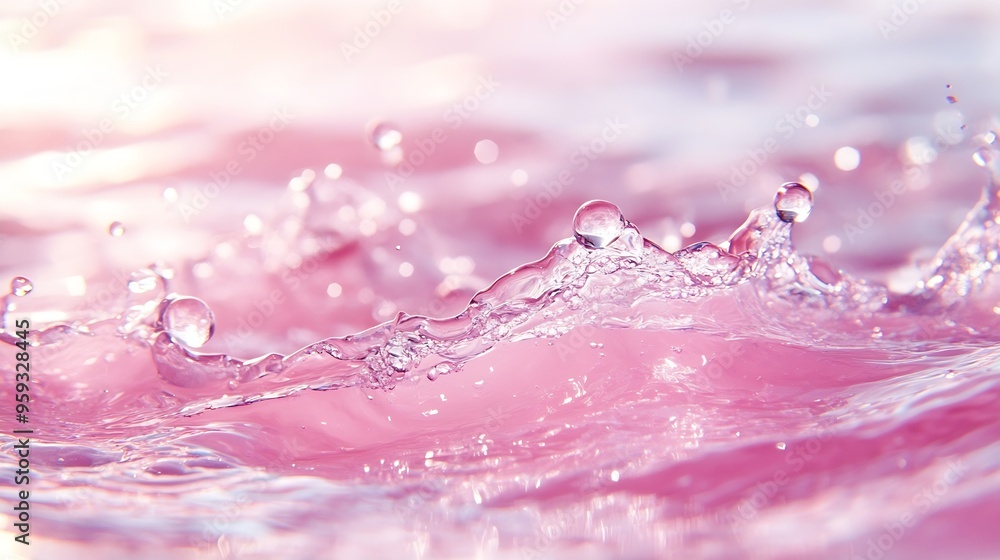 Poster transparent pink clear water surface texture with ripples splashes and bubbles abstract summer banne
