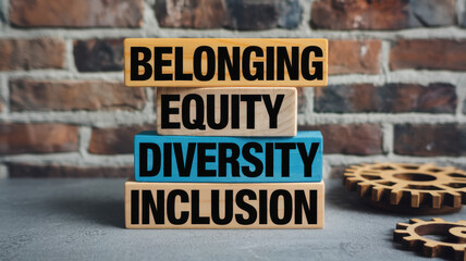 Belonging, Equity, Diversity, and Inclusion Concept with Wood Blocks