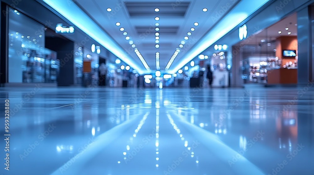 Aufkleber blurred background with bokeh light in empty airport due to coronavirus covid new normal rule shop s