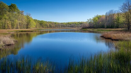 Obraz premium This is the display pond taken from the observation deck at Clarence Cannon National Wildlife many more miles of refuge to wander : Generative AI