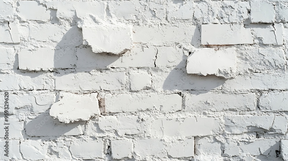 Poster textured background of a newly built white brick wall with some cement stains : generative ai