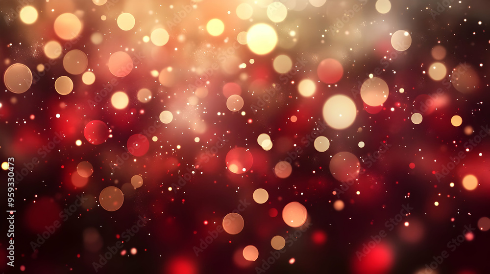 Poster abstract background with blurred red and gold bokeh lights.