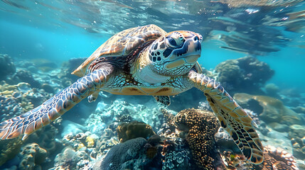 Obraz premium Sea Turtle Swimming in the Ocean - Realistic Photo