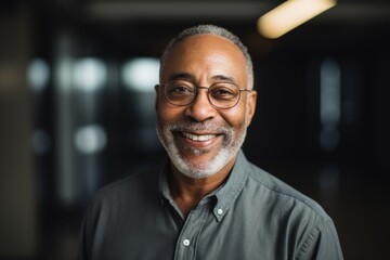 Obraz premium Portrait of a smiling senior African American man in library