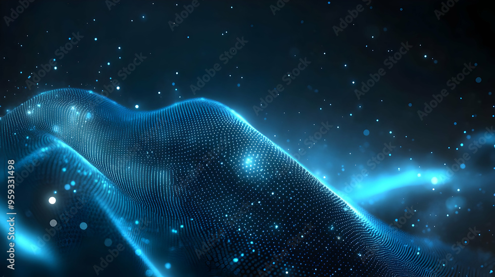 Aufkleber abstract blue glowing particle wave with depth of field effect.