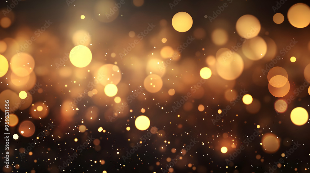 Poster abstract bokeh background with golden lights and sparkle.