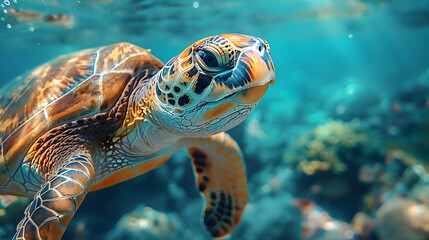 Fototapeta premium Sea Turtle Underwater Close-Up Illustration
