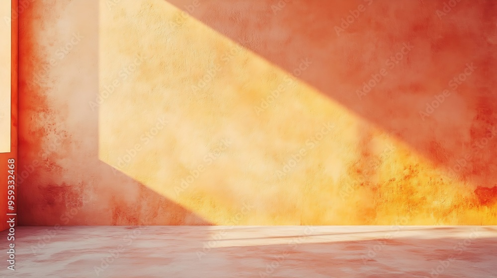 Fototapete empty room wall painted in peach color minimalistic abstract apricot background for product presenta