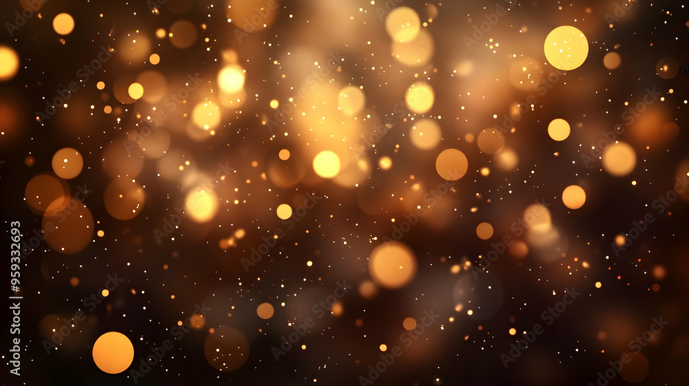 Poster abstract golden bokeh background with sparkling lights.