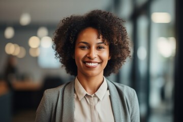 Smiling portrait of a young African American businesswoman in office