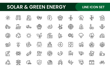 A Modern and Versatile Icon Set for Solar Energy, Renewable Resources, Eco-Friendly Solutions, and Green Technology Initiatives