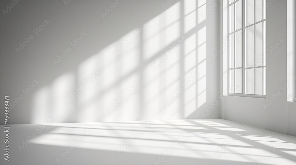 Leinwandbilder Abstract white studio background for product presentation Empty room with shadows of window Display product with blurred backdrop : Generative AI