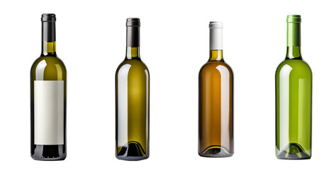 Four bottles of wine are shown, each with a different color of cap on a transparent background.