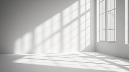 Fototapeta premium Abstract white studio background for product presentation Empty room with shadows of window Display product with blurred backdrop : Generative AI