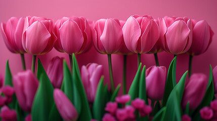 Obraz premium pink tulips on a pink background