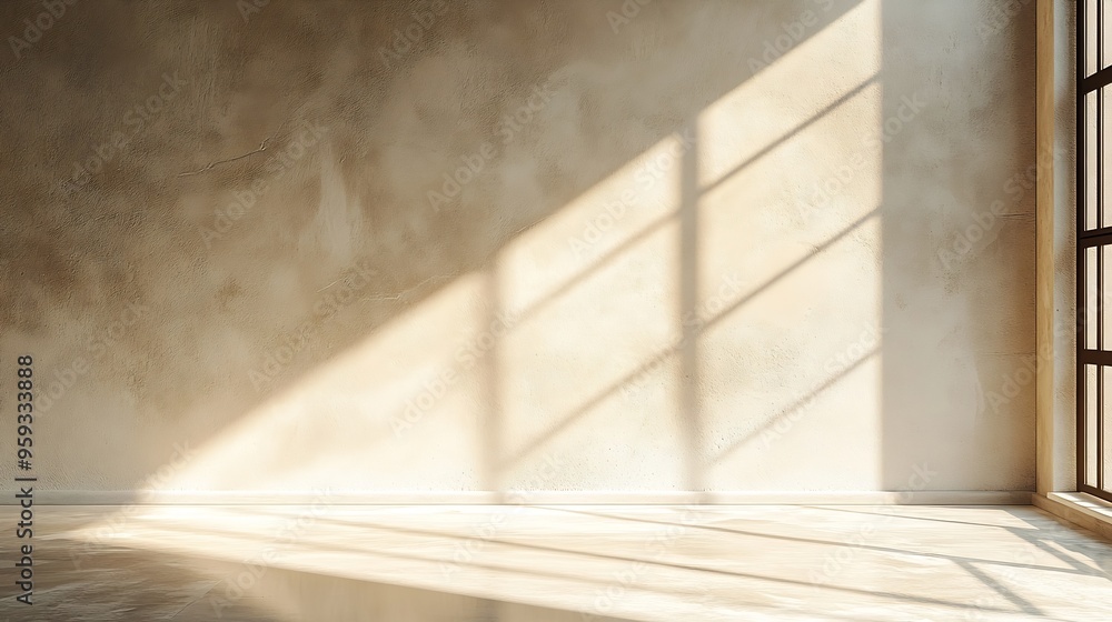 Poster Background Wall Concrete with Light ShadowBeige Studio Background Display Room Texture with sunlight for product presentationEmpty Kitchen with shadow from window reflection on wallBan : Generative AI