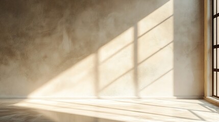 Background Wall Concrete with Light ShadowBeige Studio Background Display Room Texture with sunlight for product presentationEmpty Kitchen with shadow from window reflection on wallBan : Generative AI