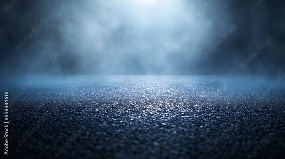 Aufkleber Dark street asphalt abstract dark blue background empty dark mountain range scene with smoke mist cold white float up for display products : Generative AI