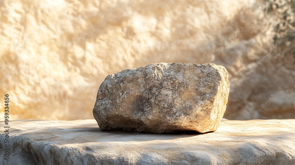 Aufkleber beige concept product display podium rock stone with blurred background with sunlight shadow : gener