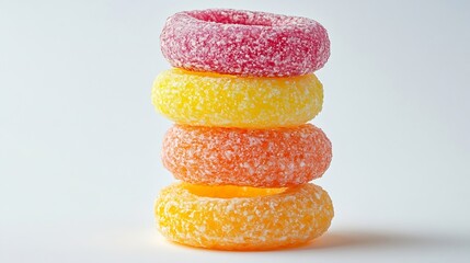 Colorful Breakfast Rings Pile Isolated Fruit Fruity Cereal Rings Colorful Corn Cereals on White Background : Generative AI