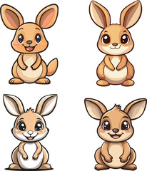 Cute Cartoon Bunnies with Big Ears