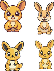 Cute Cartoon Bunnies with Big Ears