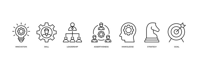 Entrepreneur concept with Banner web illustration of innovation, skill, leadership, assertiveness, knowledge, strategy and goal