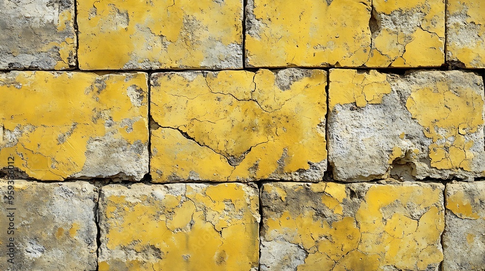 Poster processed collage of ancient yellow block wall texture background for banner backdrop or texture for