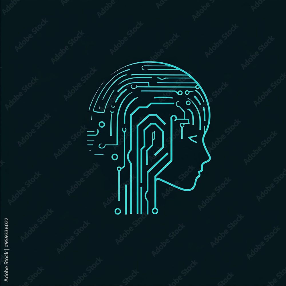 Poster abstract profile silhouette with circuit board design
