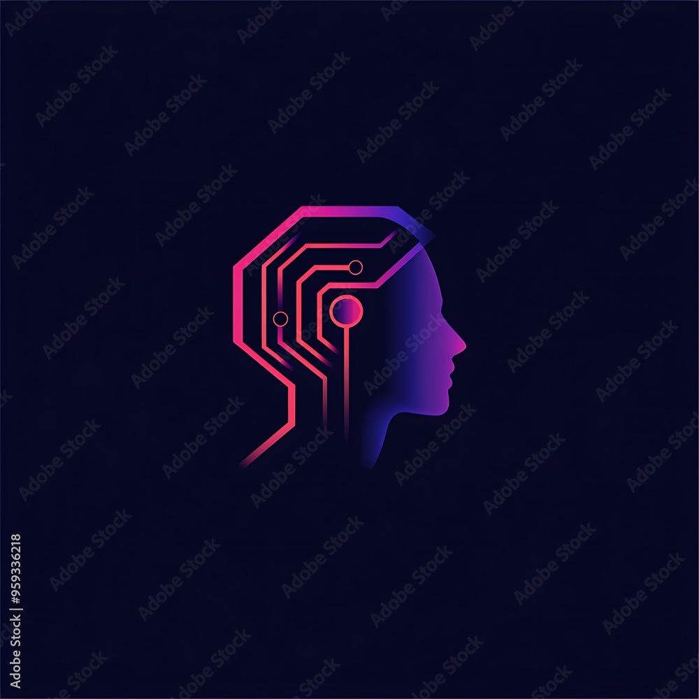 Poster Abstract Head with Circuitry and Gradient Color
