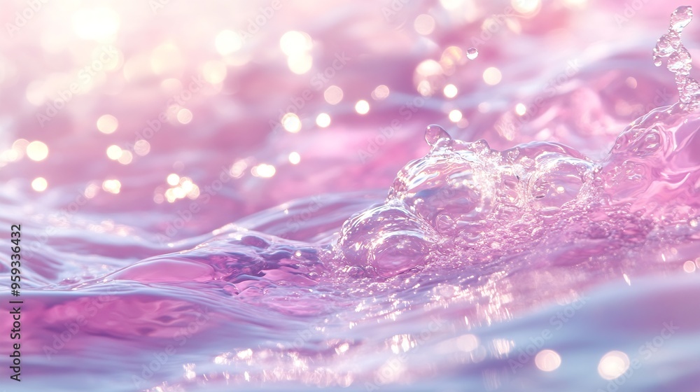 Poster Abstract summer banner background Transparent pink clear water surface texture with ripples splashes and bubbles Water waves in sunlight with copy space Cosmetics moisturizer micellar  : Generative AI