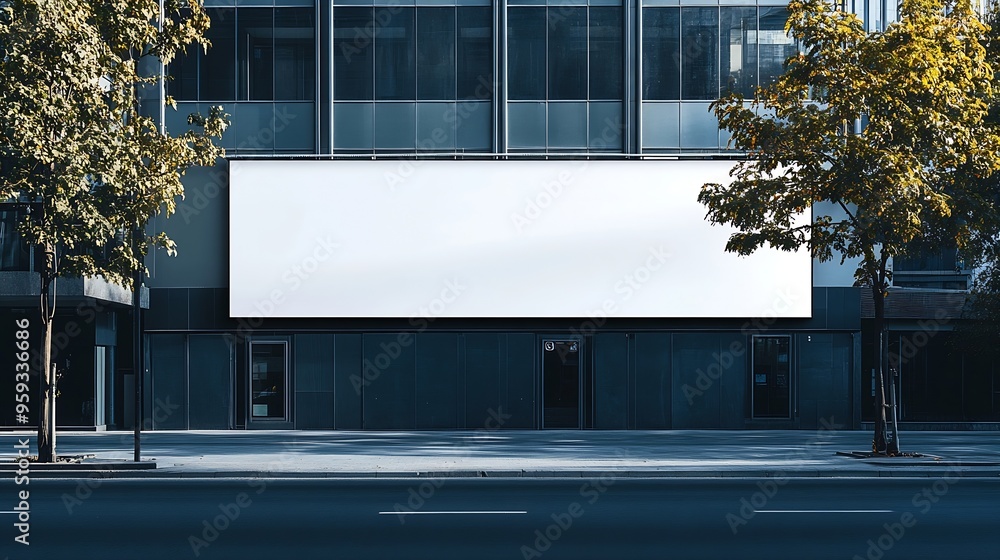 Poster White long blank billboard in front of building on side of empty street with copy space for mock up information : Generative AI