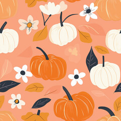 Seamless orange and pink flat design halloween pumpkin pattern