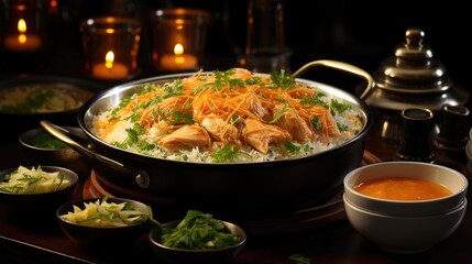 Fototapeta premium high quality photography of Indian biriyani on restaurant background. Indian food concept. 