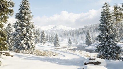 Obraz premium Snowy Morning Landscape with Frosty Trees