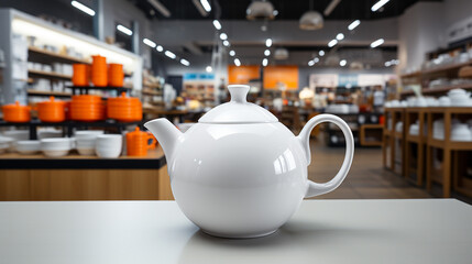 Ceramic teapot on the table in the store generative ai