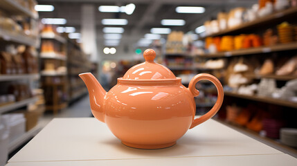 Ceramic teapot on the table in the store generative ai