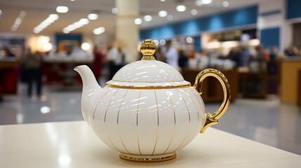 Ceramic teapot on the table in the store generative ai