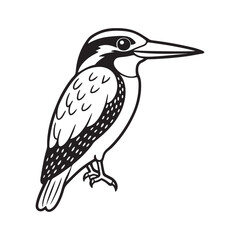 Kingfisher bird line art vector silhouette with white Background