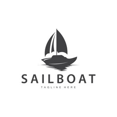 Simple fishing boat sailboat logo simple design black silhouette ship marine illustration template