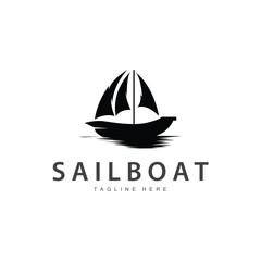 Simple fishing boat sailboat logo simple design black silhouette ship marine illustration template