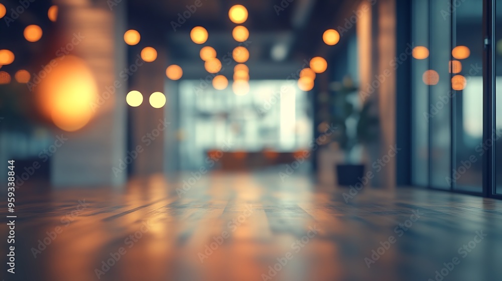 Poster blurred empty open space office abstract light bokeh at office interior background : generative ai