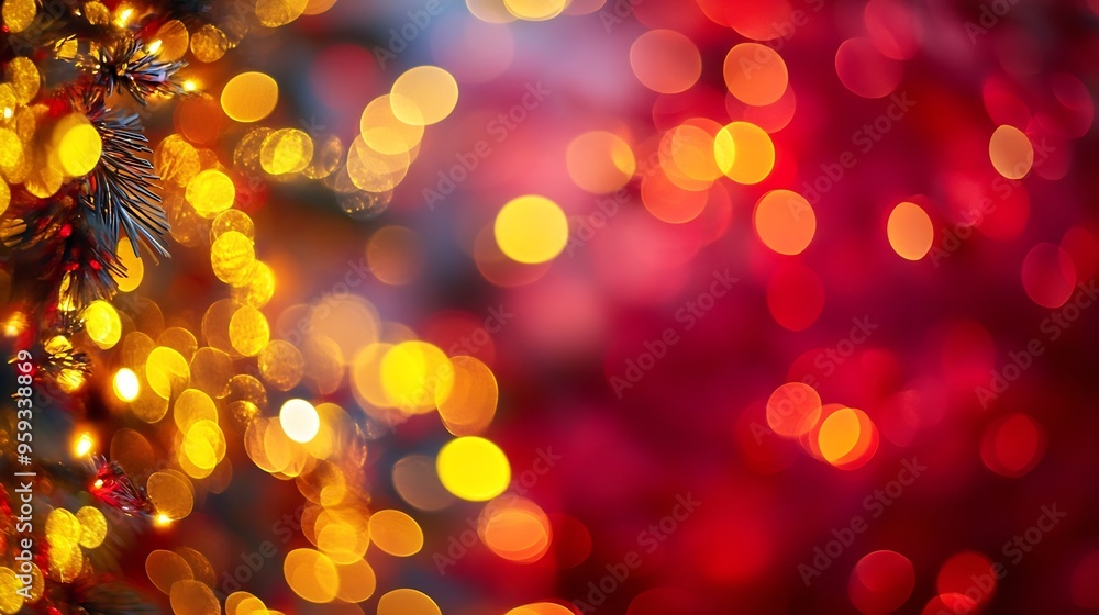 Poster bright red and yellow lights close up blurred background : generative ai