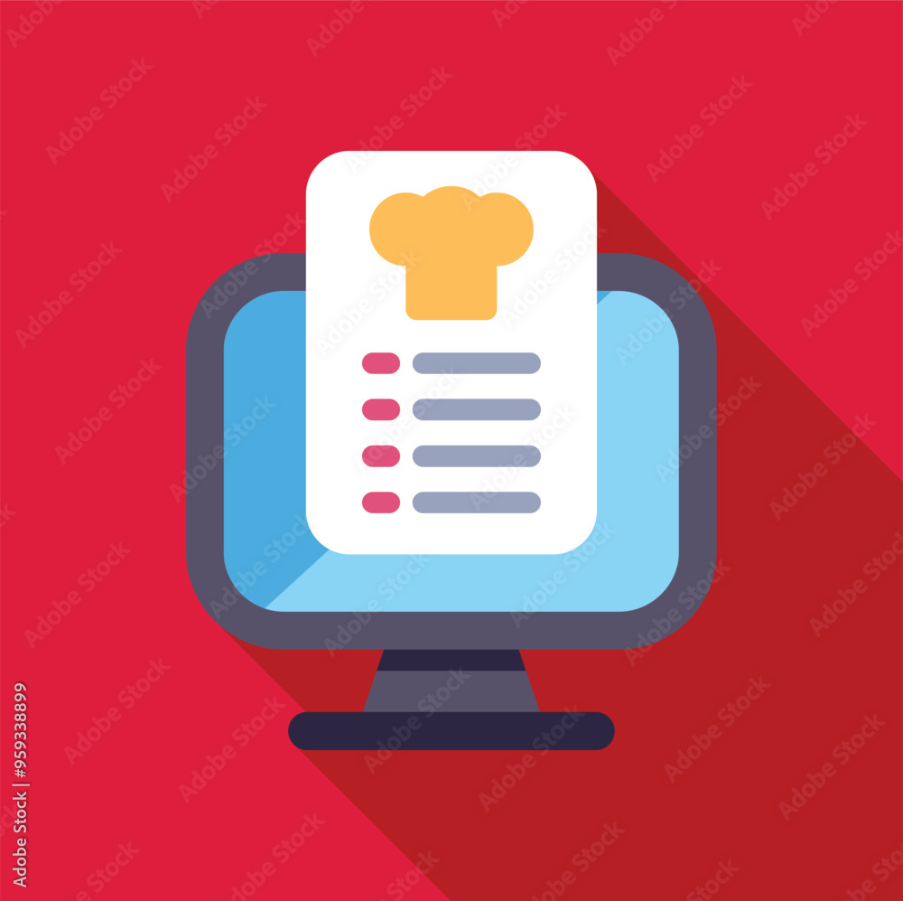 Poster online menu displaying on a computer screen with a chef hat icon, conveying the concept of ordering 