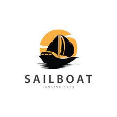 Simple fishing boat sailboat logo simple design black silhouette ship marine illustration template
