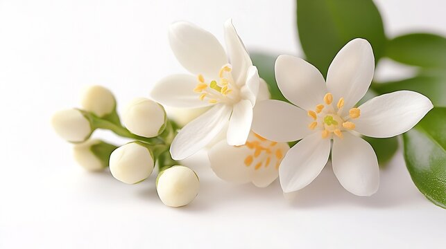 Neroli blossom flowers and buds isolated on white White bitter orange citrus flower bunch Fleur doranger bloomOrange tree fragrant flower Beautiful flor de azahar : Generative AI