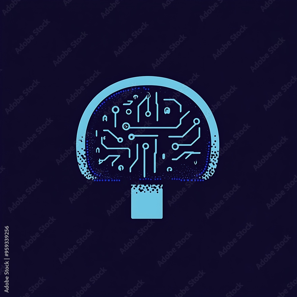 Poster abstract blue brain with circuitry design