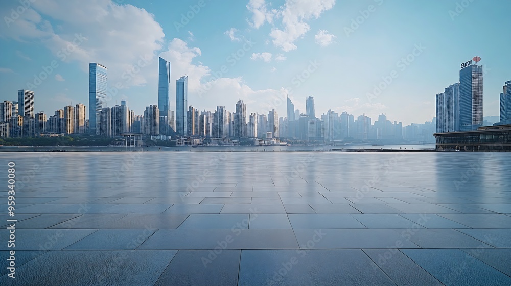 Aufkleber empty city square and skyline with modern architecture in chongqing china : generative ai