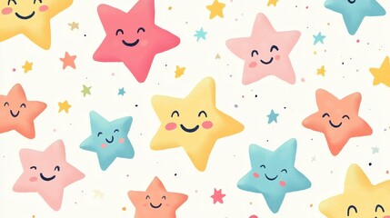 Obraz premium Cheerful Smiling Stars - Cute and Playful Star Illustrations in Vibrant Pastel Colors for Whimsical Background Design