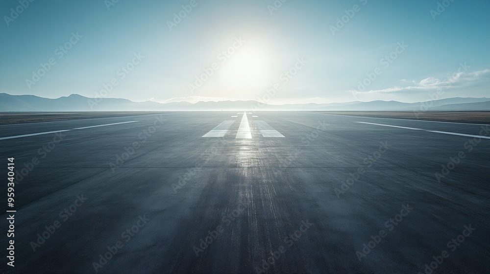Aufkleber empty runway background with sun light : Generative AI